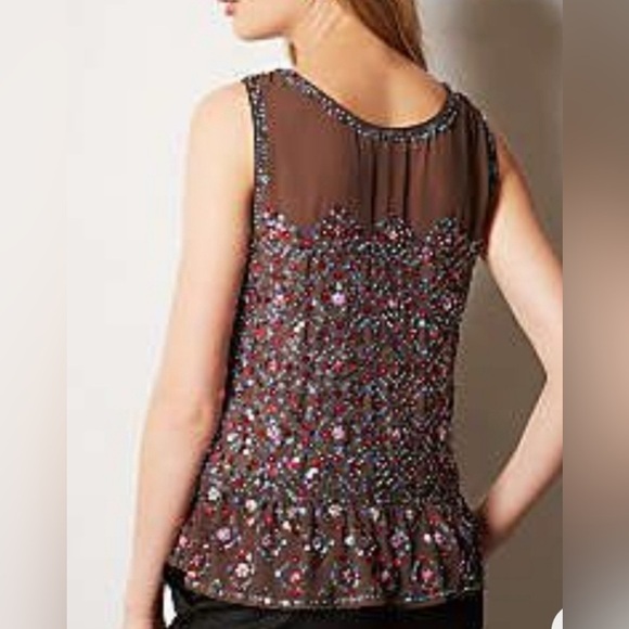 Anthropologie Tops - Anthropologie Carnation Lilly Blouse Women’s L Brown Sequin Beaded Sheer Boho